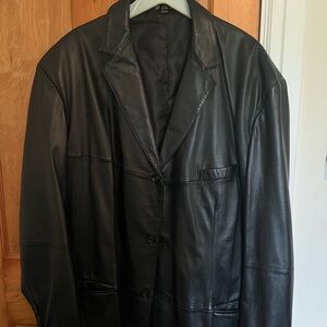 Men’s black plus size black leather blazer.